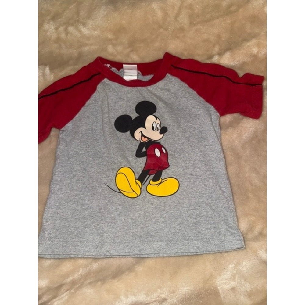 Disney‎ Baby Mickey Mouse Raglan T-Shirt Gray Red Short Sleeve Toddler 24M